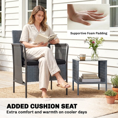 3 Piece Wicker Patio Furniture Set, Side Pockets, Mesh Seat, Black Bistro Sets at Gallery Canada