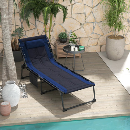 Folding Chaise Lounge, 5-Level Reclining, Outdoor Tanning Chair, Blue Lounger Chairs at Gallery Canada