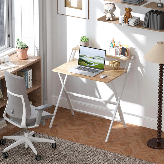 32" Folding Computer Desk with Monitor Shelf, Natural Wood Office Desks & Work Stations Natural at Gallery Canada