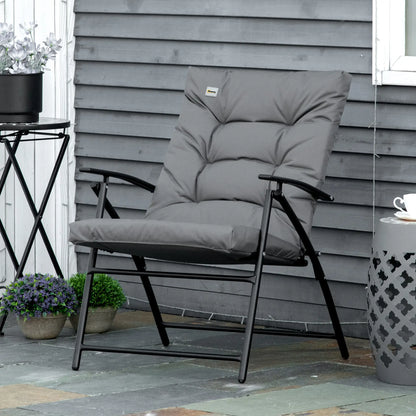 Foldable Lounge Chair, Fabric Upholstered Recliner, Outdoor Lounger with Armrest, Metal Frame for Backyard, Grey Patio Chairs at Gallery Canada