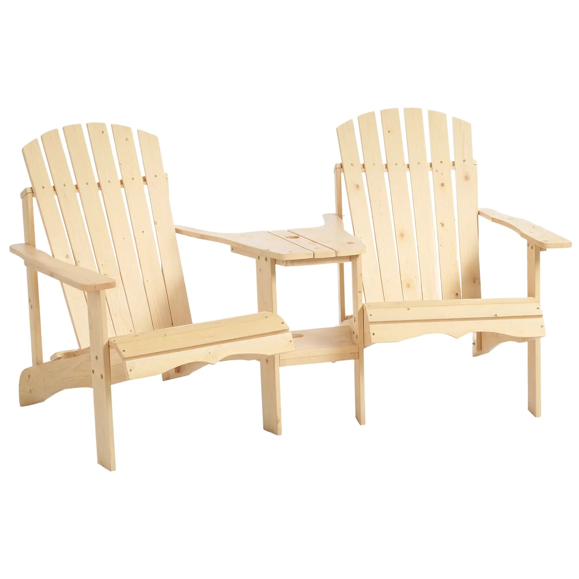 Wood Adirondack Tete-A-Tete Bench 2 Seater w/ Table, Natural Patio Chairs Natural at Gallery Canada