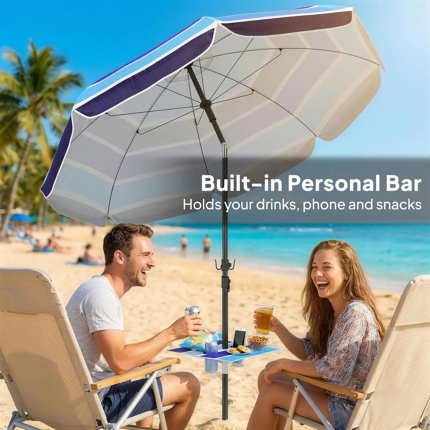 Adjustable Tilt Beach Umbrella, 78" Multicolor, Foldable Table Cup Holder, Multicolor Beach Umbrellas at Gallery Canada