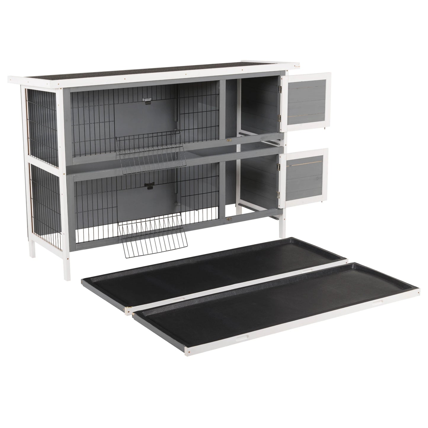 2 Tier Wooden Rabbit Hutch Bunny Pet House Wooden Coop Run, Grey Rabbit Hutch at Gallery Canada