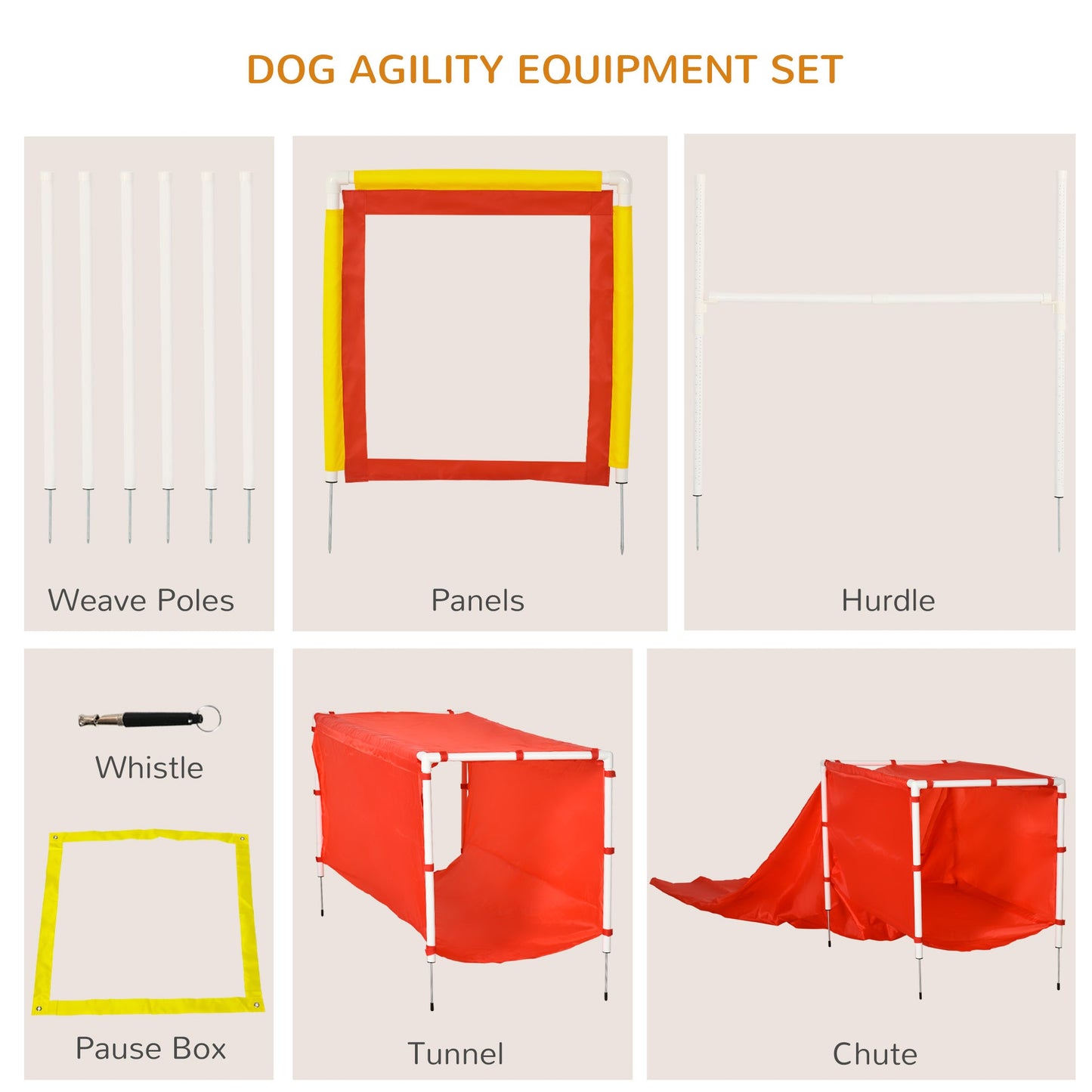 Dog Agility Training Equipment Set with Adjustable Hurdle, Tunnel, Chute, Weave Poles, Pause Box, Panels, Outdoor Obstacle Course Kit with Whistle at Gallery Canada