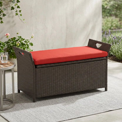 Outdoor PE Rattan Storage Bench With Cushion, Red, 29 Gallon Patio Storage Boxes at Gallery Canada
