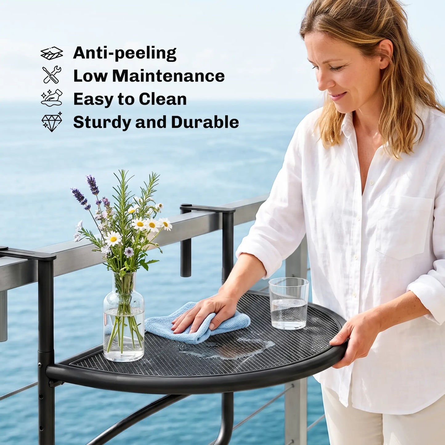 Adjustable Balcony Hanging Rail Table, Metal Mounting Mini Wall Desk, Black Balcony Table Hanging at Gallery Canada