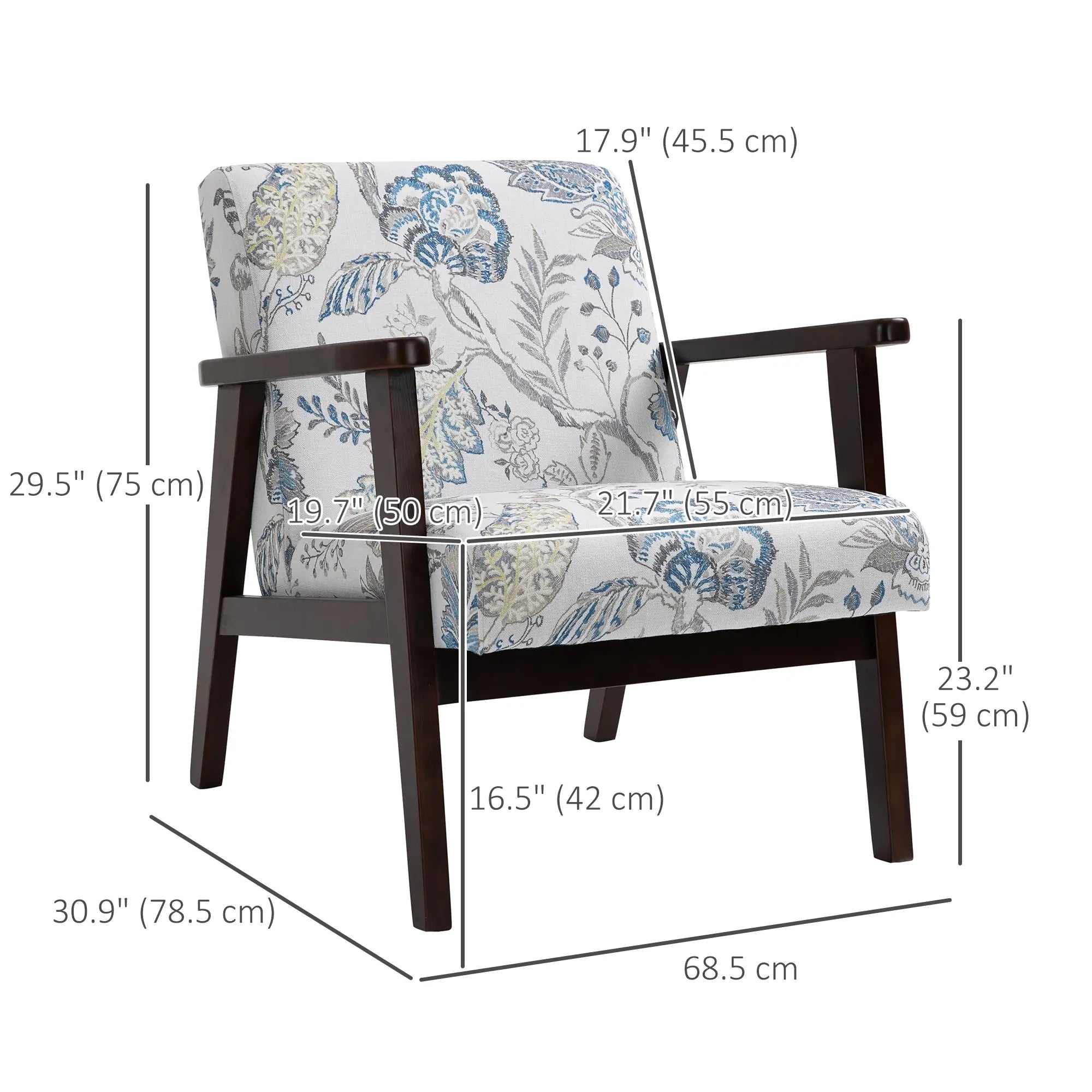 Mid-Century Modern Accent Chair, Retro Fabric Armchair, Wooden Arm, Floral Accent Chairs at Gallery Canada