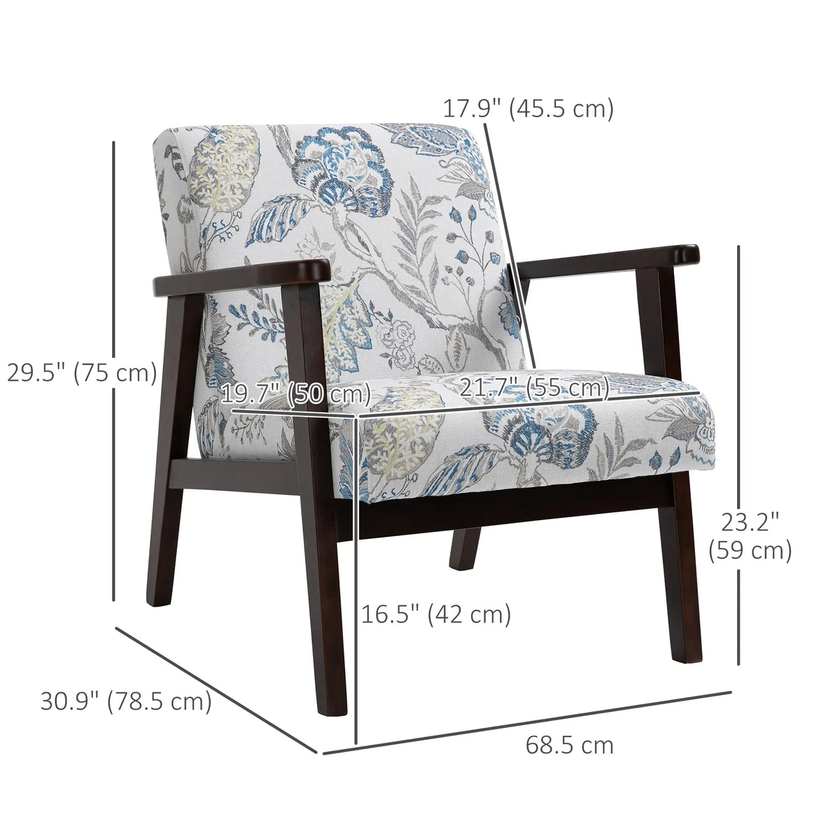 Mid-Century Modern Accent Chair, Retro Fabric Armchair, Wooden Arm, Floral Accent Chairs at Gallery Canada
