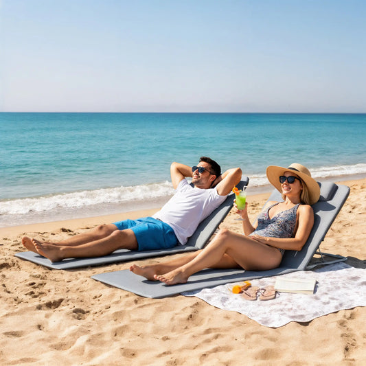 2 Pieces Beach Lounge Chair, Outdoor Folding Chaise, Grey Lounger Chairs Grey at Gallery Canada