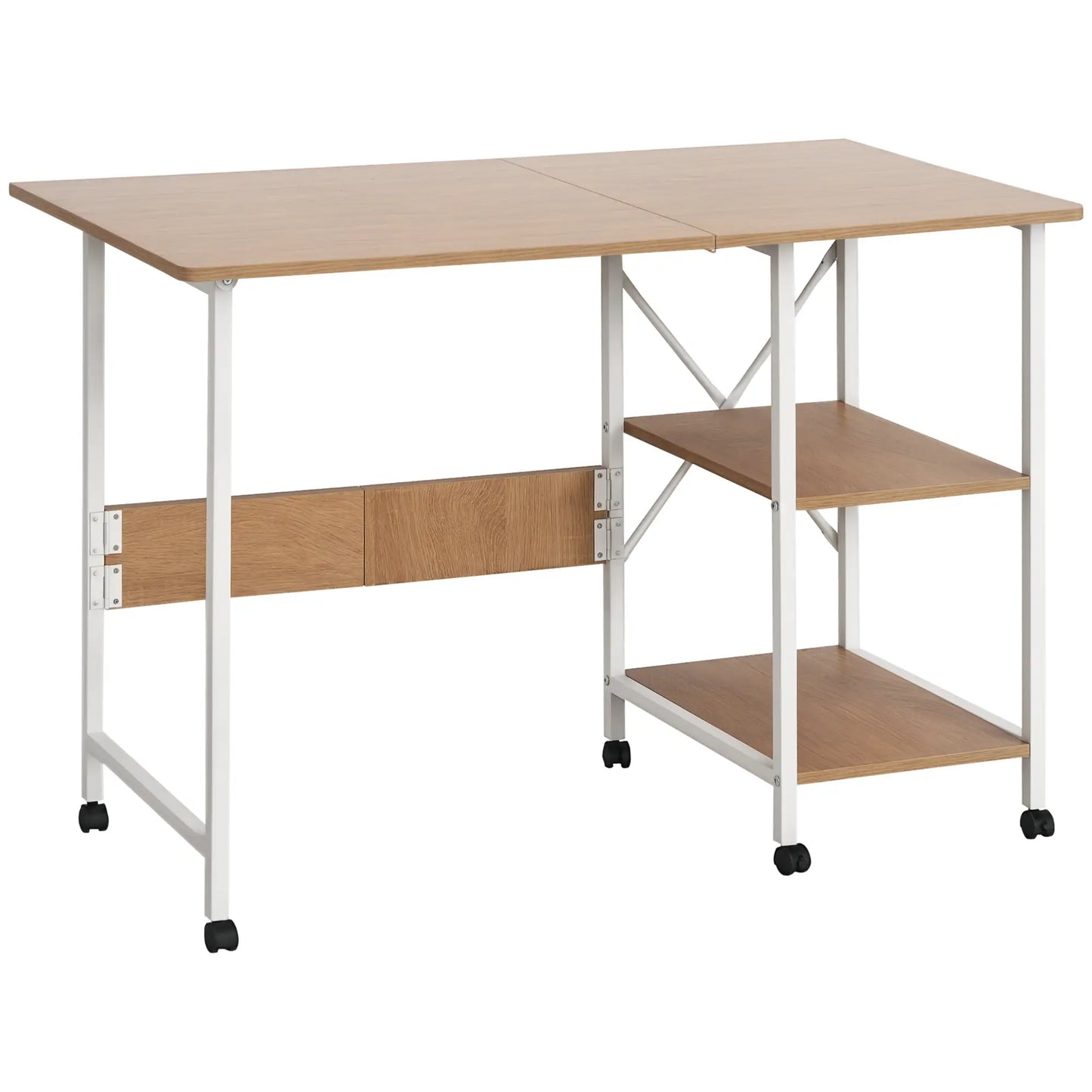 Folding Computer Desk with Storage, Study Writing Table, 6 Wheels, Natural Writing Desks White, Oak at Gallery Canada
