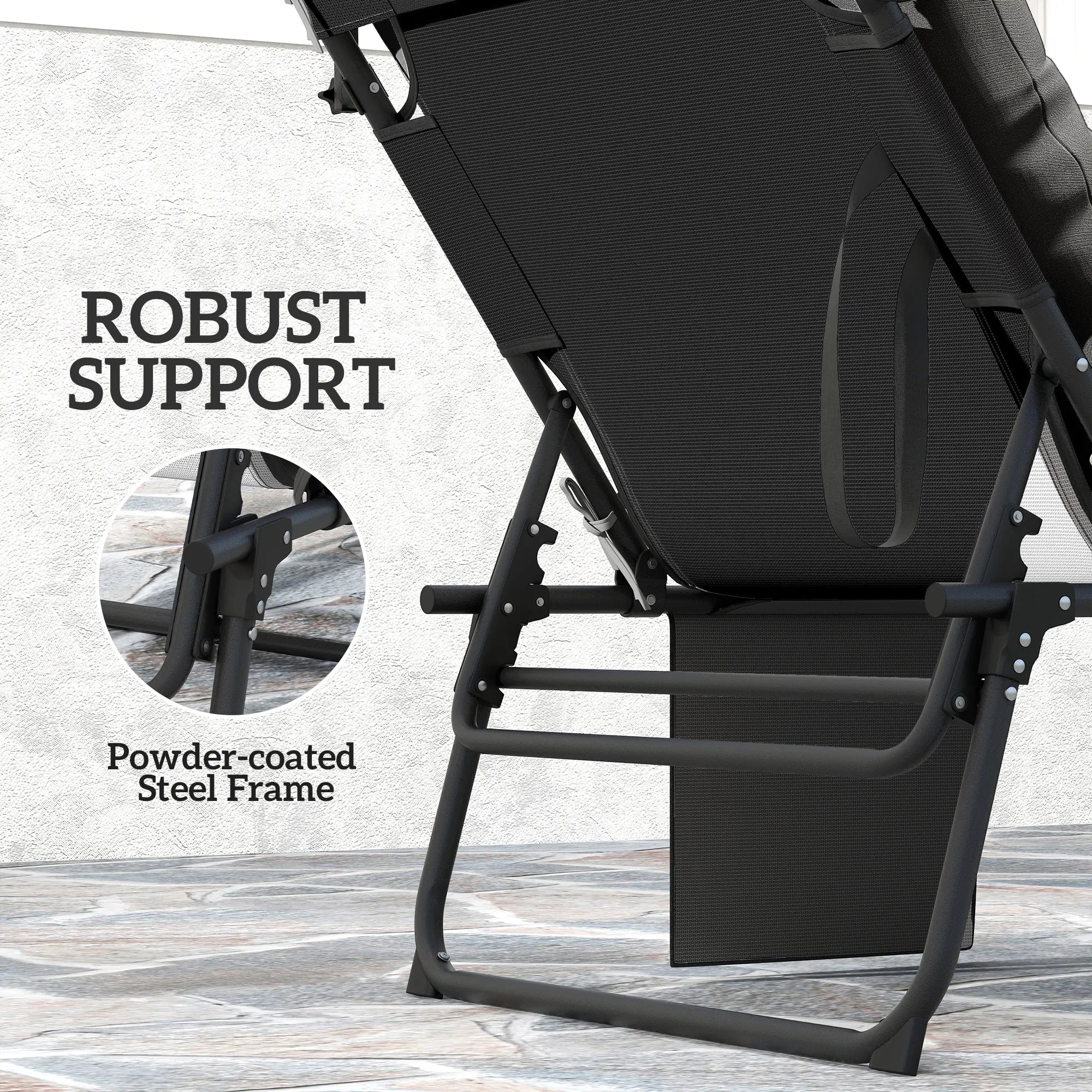 Folding Lounge Chair With Adjustable Canopy, 4-Position Tanning Chair, Black Lounger Chairs at Gallery Canada