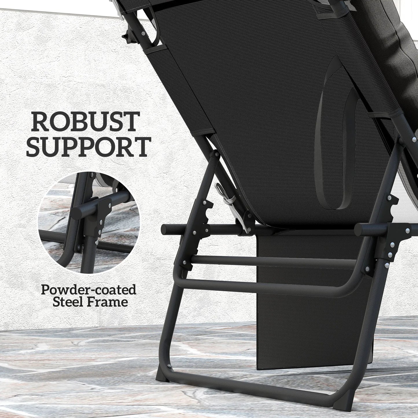 Folding Lounge Chair With Adjustable Canopy, 4-Position Tanning Chair, Black Lounger Chairs at Gallery Canada
