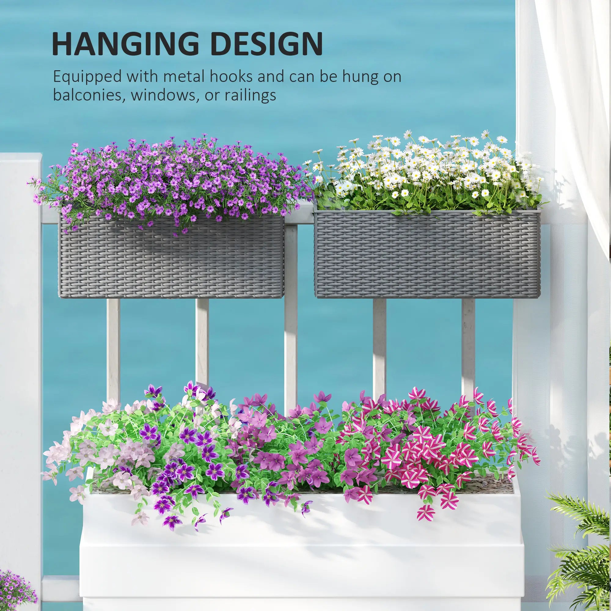 2 Pack 20 Inch Hanging Flower Pots, Railing Planter Box, Grey Planter Set at Gallery Canada
