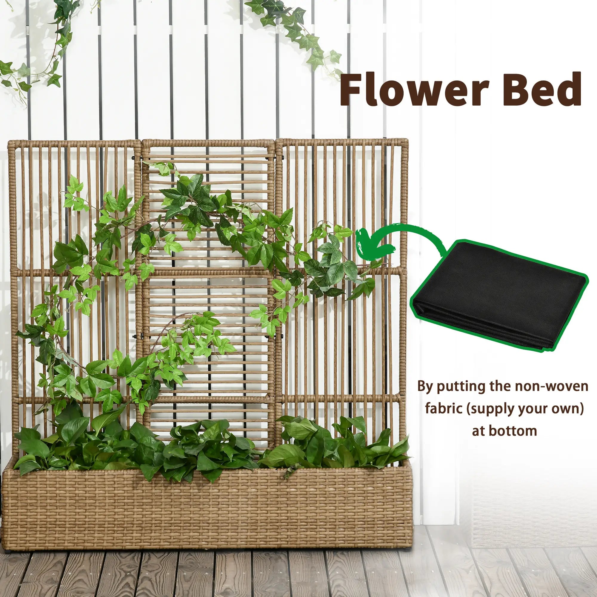 Raised Garden Bed with Lattice Trellis, Rattan Planter with Storage, Sand Brown Raised Garden Beds at Gallery Canada