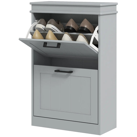 Shoe Storage Cabinet, 2 Flip Drawers, Adjustable Shelves, 10 Pairs, Grey Shoe Storage Cabinets & Racks Grey at Gallery Canada