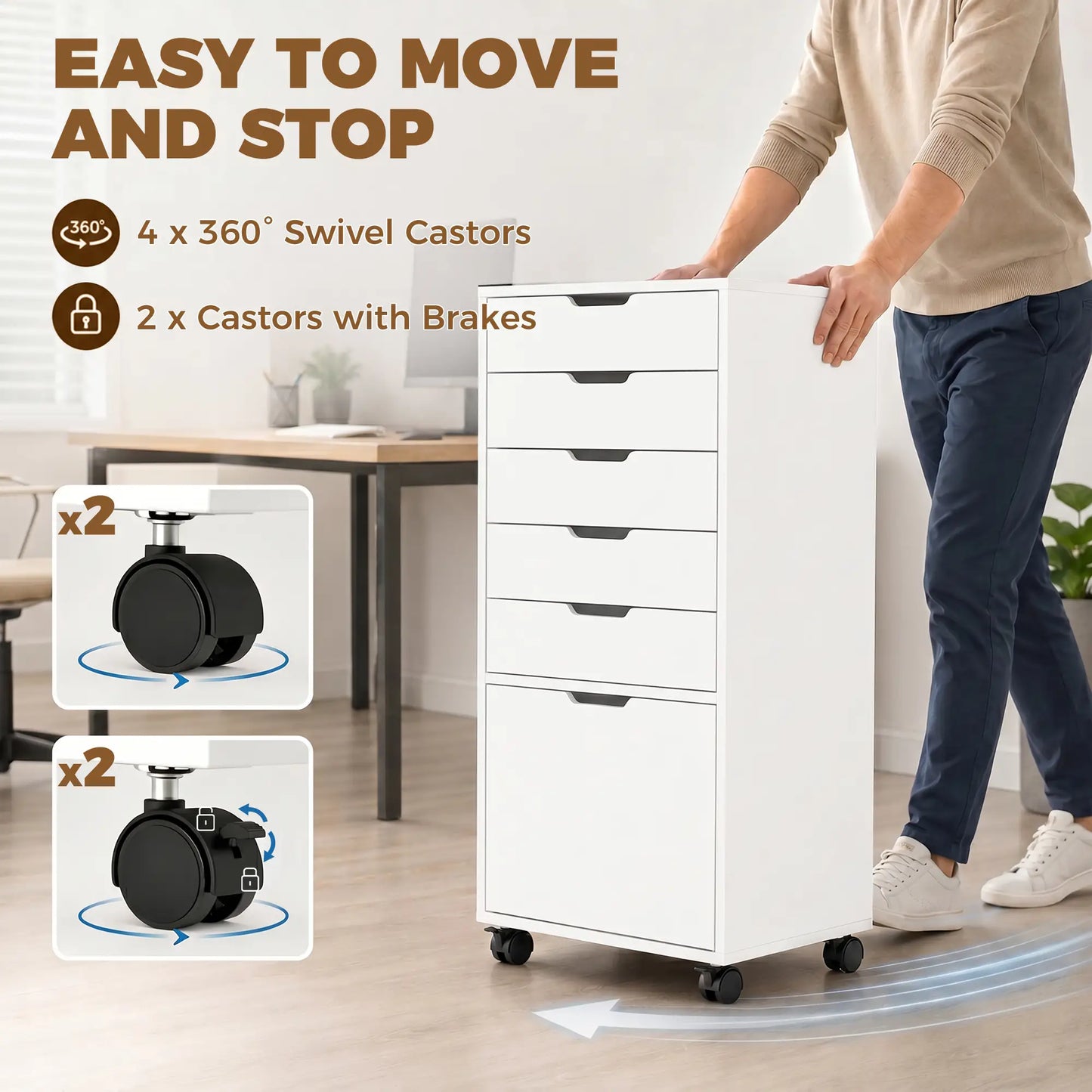 Mobile Printer Stand With 5 Drawers, White