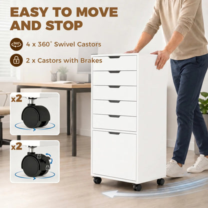 Mobile Printer Stand With 5 Drawers, White