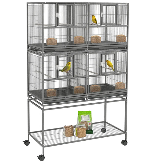 61"H Divided Breeder Bird Cage, Rolling Stand, Removable Tray, Dark Grey Bird Cages Black, grey at Gallery Canada