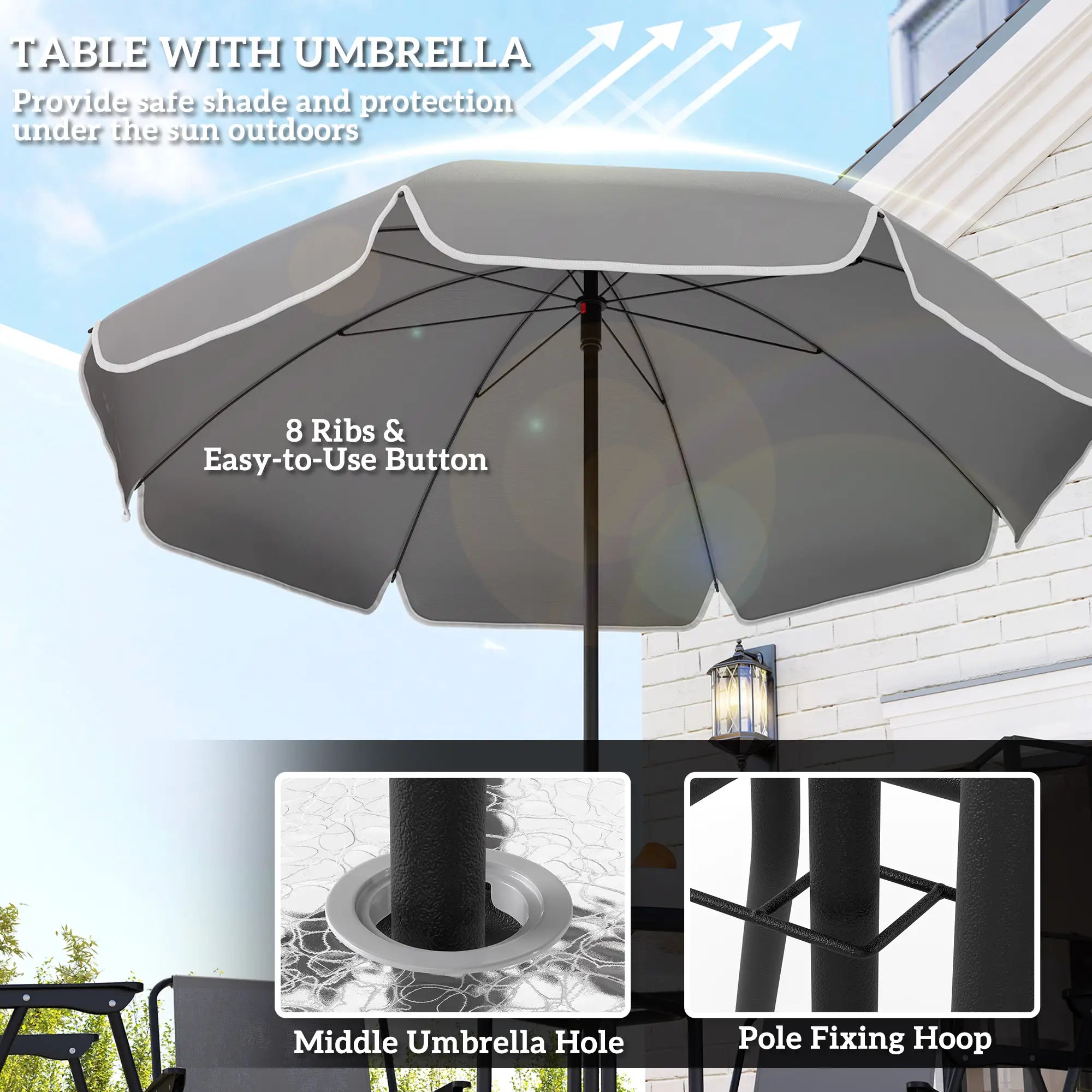 6-Piece Patio Dining Set, Umbrella, Folding Chairs, Glass Table, Grey Bistro Sets at Gallery Canada