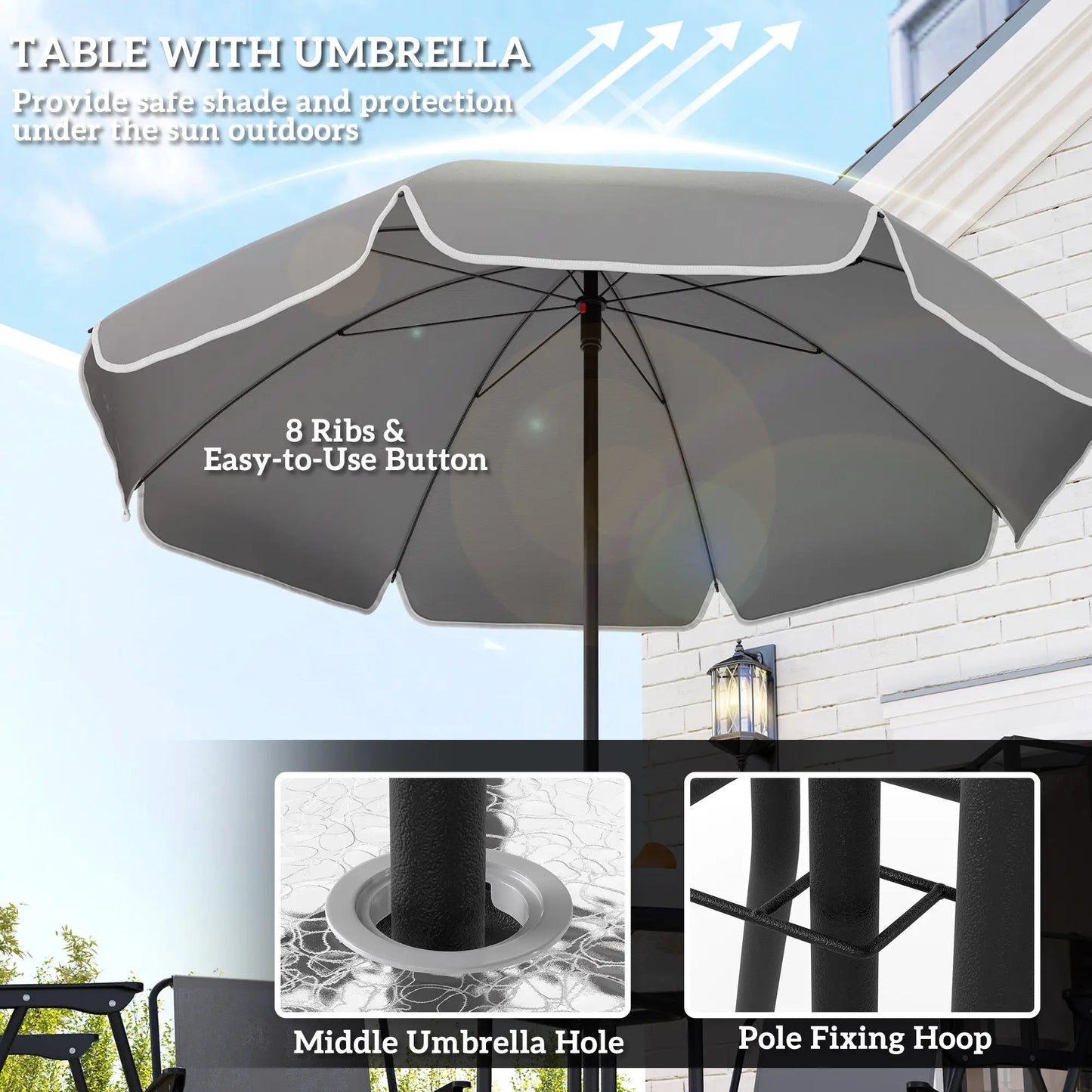 6-Piece Patio Dining Set, Umbrella, Folding Chairs, Glass Table, Grey Bistro Sets at Gallery Canada
