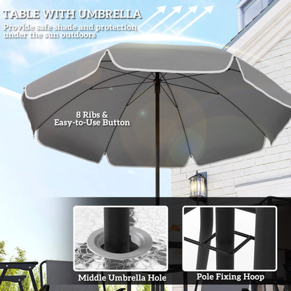 6-Piece Patio Dining Set, Umbrella, Folding Chairs, Glass Table, Grey Bistro Sets at Gallery Canada
