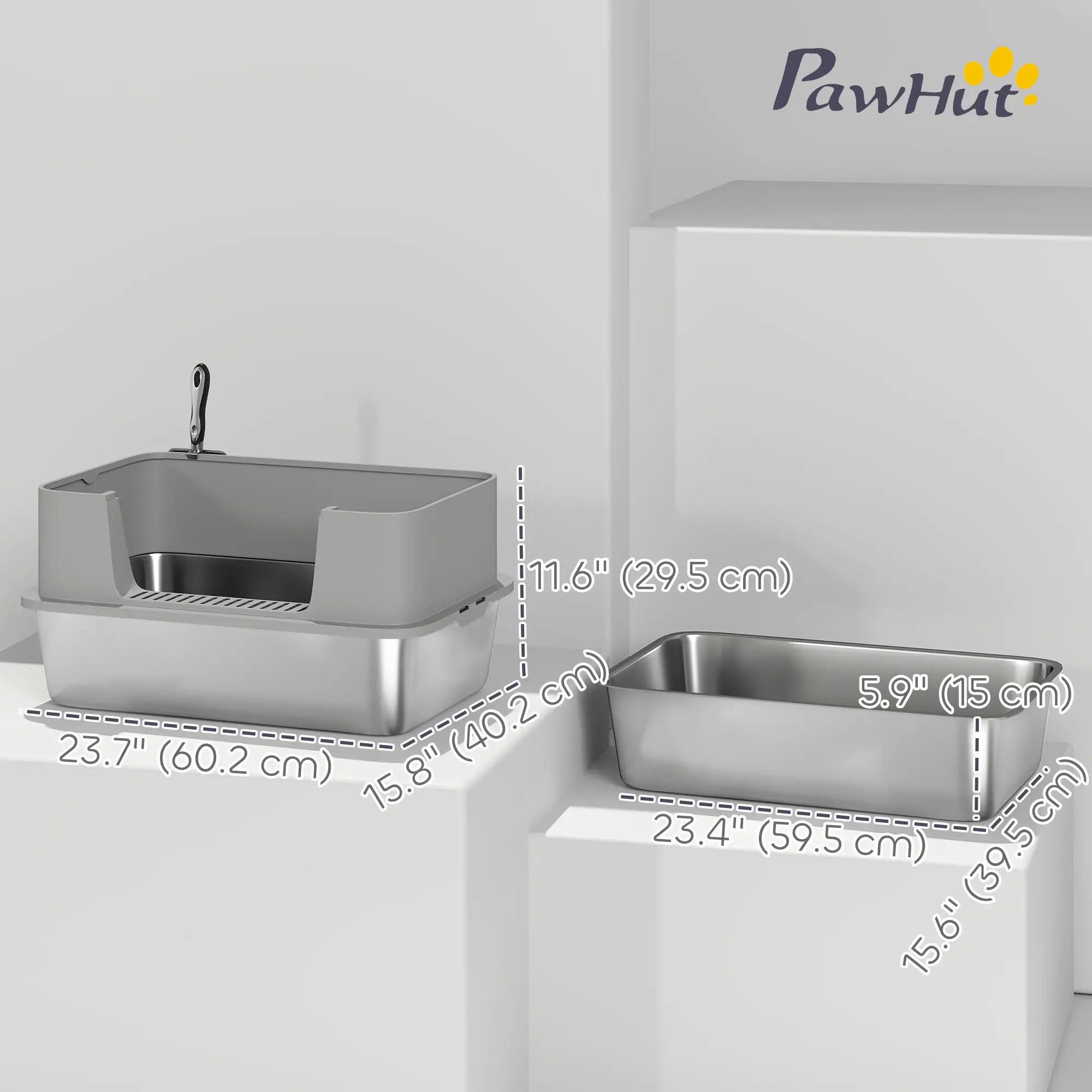 Stainless Steel Cat Litter Box, XL High Sided, 24