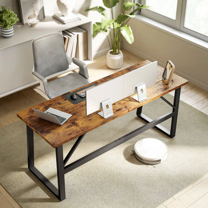 71 Inch Computer Desk, Home Office Study Table, Brown Writing Desks at Gallery Canada