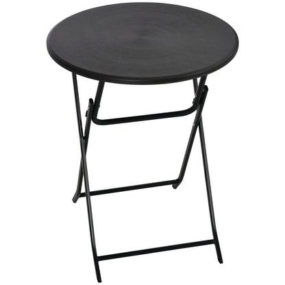 Folding Outdoor Coffee Table, 23.6" Round, Wood-Effect HDPE Top, Dark Grey Patio Side Tables at Gallery Canada