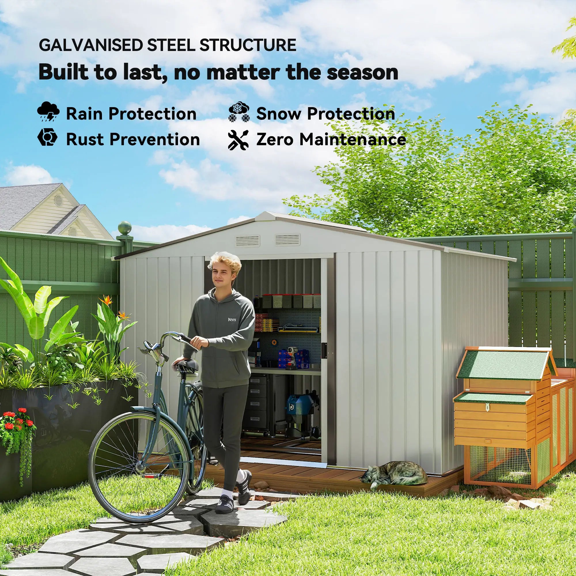 9.1' x 6.4' x 6.3' Garden Storage Shed, Foundation Kit, Metal Tool House, Double Doors, Silver Sheds at Gallery Canada