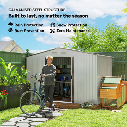 9.1' x 6.4' x 6.3' Garden Storage Shed, Foundation Kit, Metal Tool House, Double Doors, Silver Sheds at Gallery Canada
