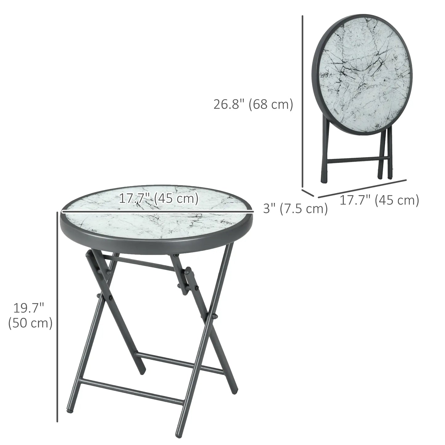 18" Outdoor Round Folding Table, Tempered Glass Top, White Patio Side Tables at Gallery Canada