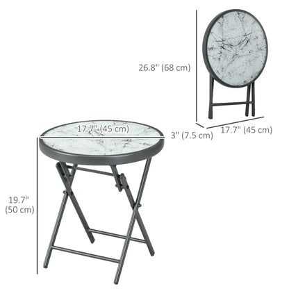 18" Outdoor Round Folding Table, Tempered Glass Top, White Patio Side Tables at Gallery Canada