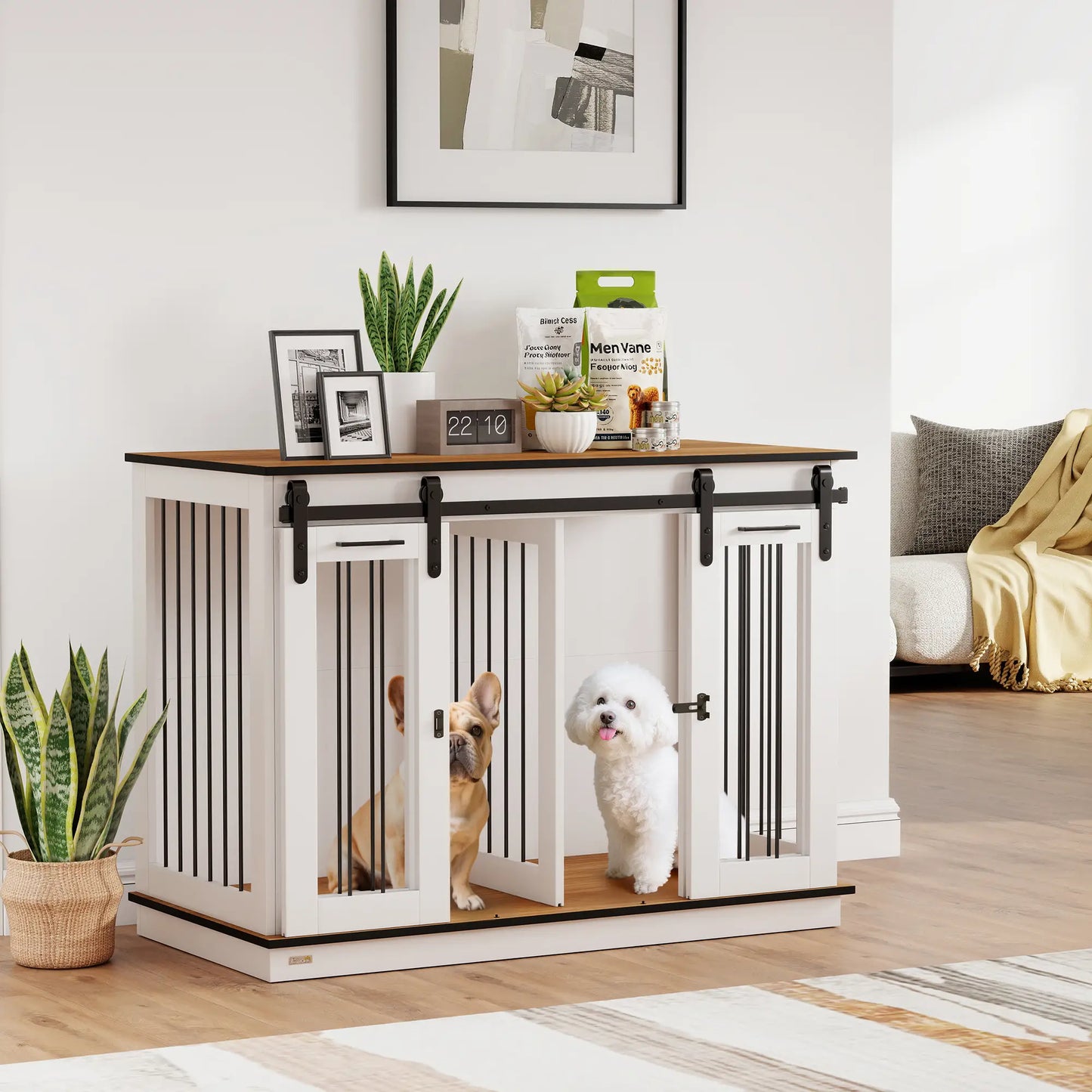 47in Wooden Dog Crate Furniture with Divider Panel, TV Stand, White Houses, Kennels & Pens at Gallery Canada