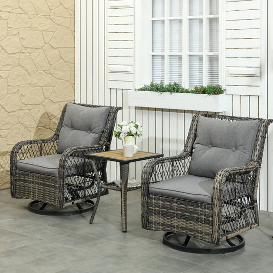 3 Piece Outdoor Bistro Set, Wicker Swivel Glider Chairs, Grey Bistro Sets Miexd Grey, Grey at Gallery Canada
