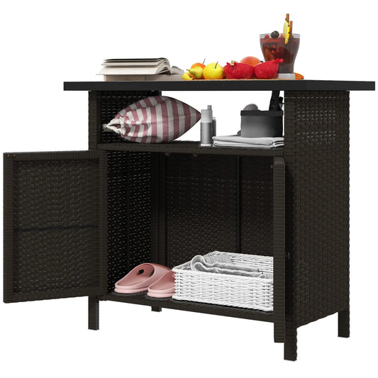 Wicker Outdoor Storage Cabinet, Two Doors With Shelf, Dark Coffee Patio Storage Boxes Dark Coffee, Black at Gallery Canada