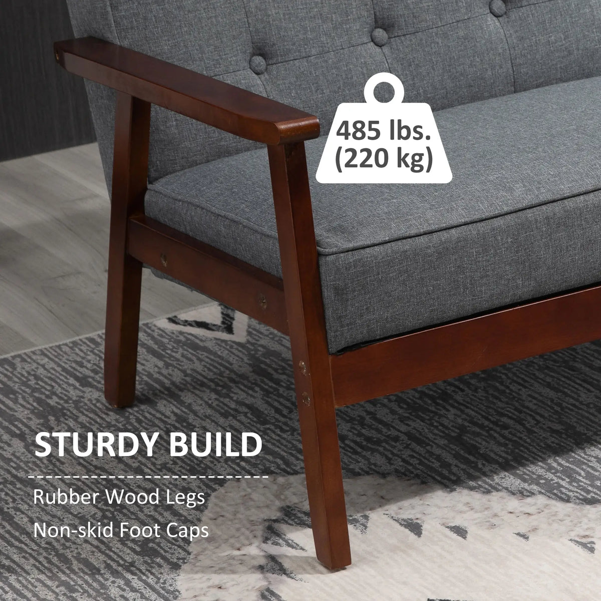 44.5" 2 Seat Sofa, Modern Upholstered Loveseat, Button Tufted Back, Wood Legs, Grey 2-Seater Sofas at Gallery Canada