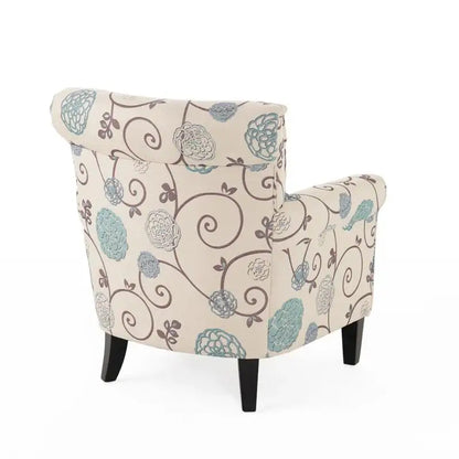 Fabric Club Chair, Birch Wood Legs, 32" L x 34" W x 37.5" H, White+Blue Accent Chairs at Gallery Canada