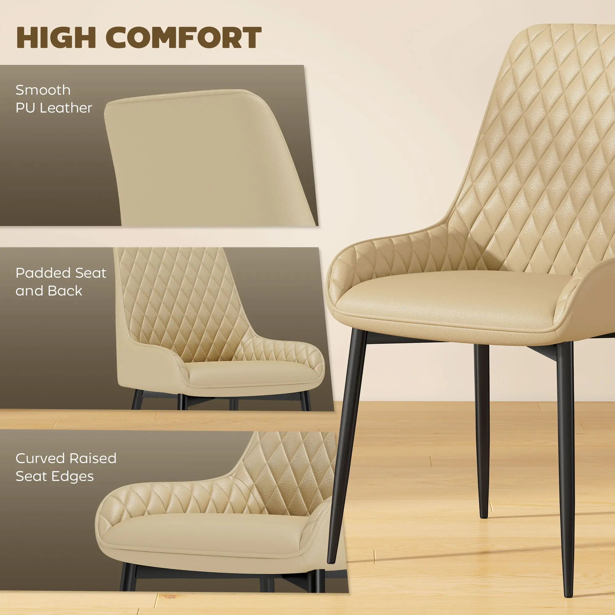 Upholstered Kitchen Chairs Set of 4, Diamond Tufting, Steel Legs, Khaki Dining Chairs at Gallery Canada