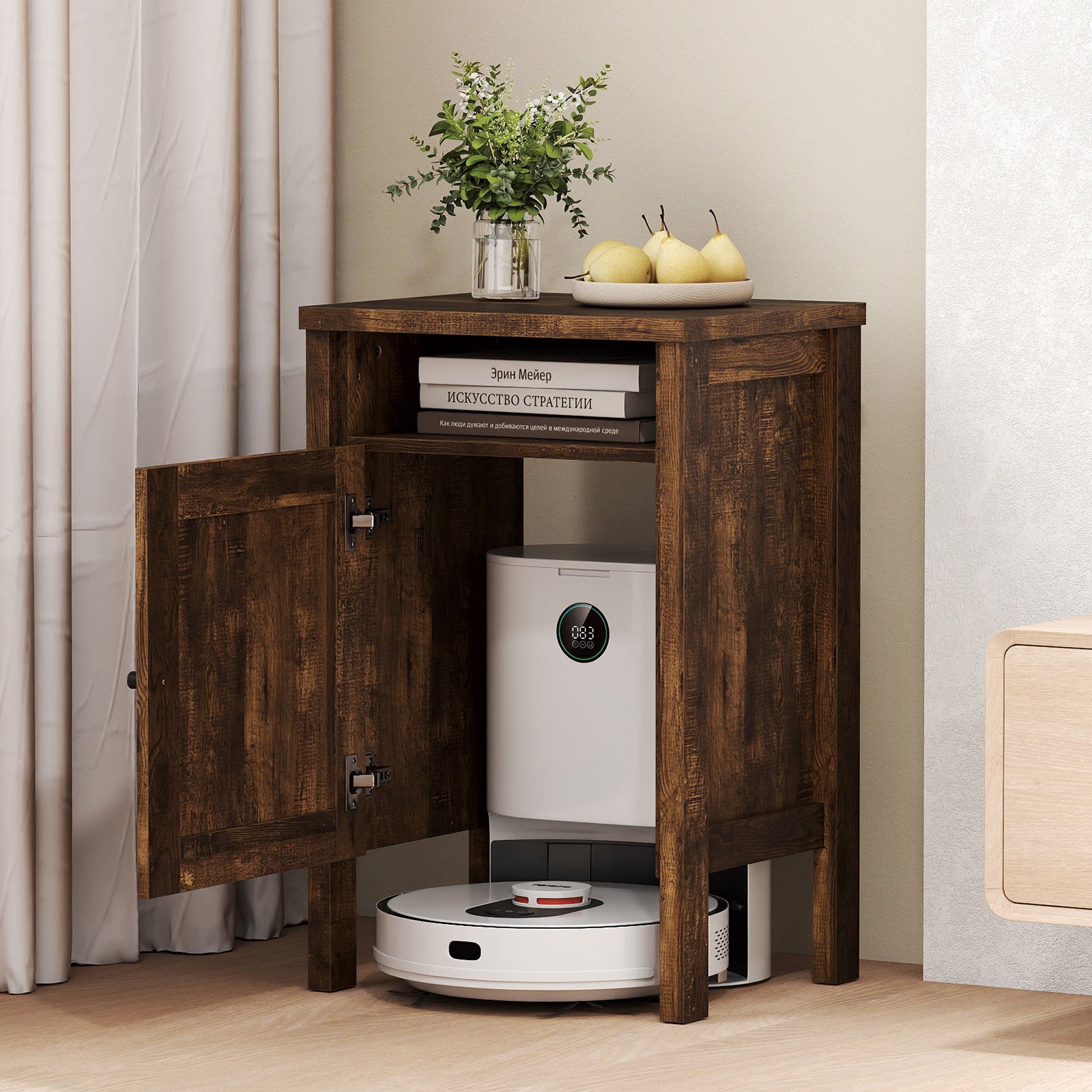 Robot Vacuum Storage Cabinet with Door and Open Shelf for Living Room Bedroom, Brown Cabinets & Chests at Gallery Canada