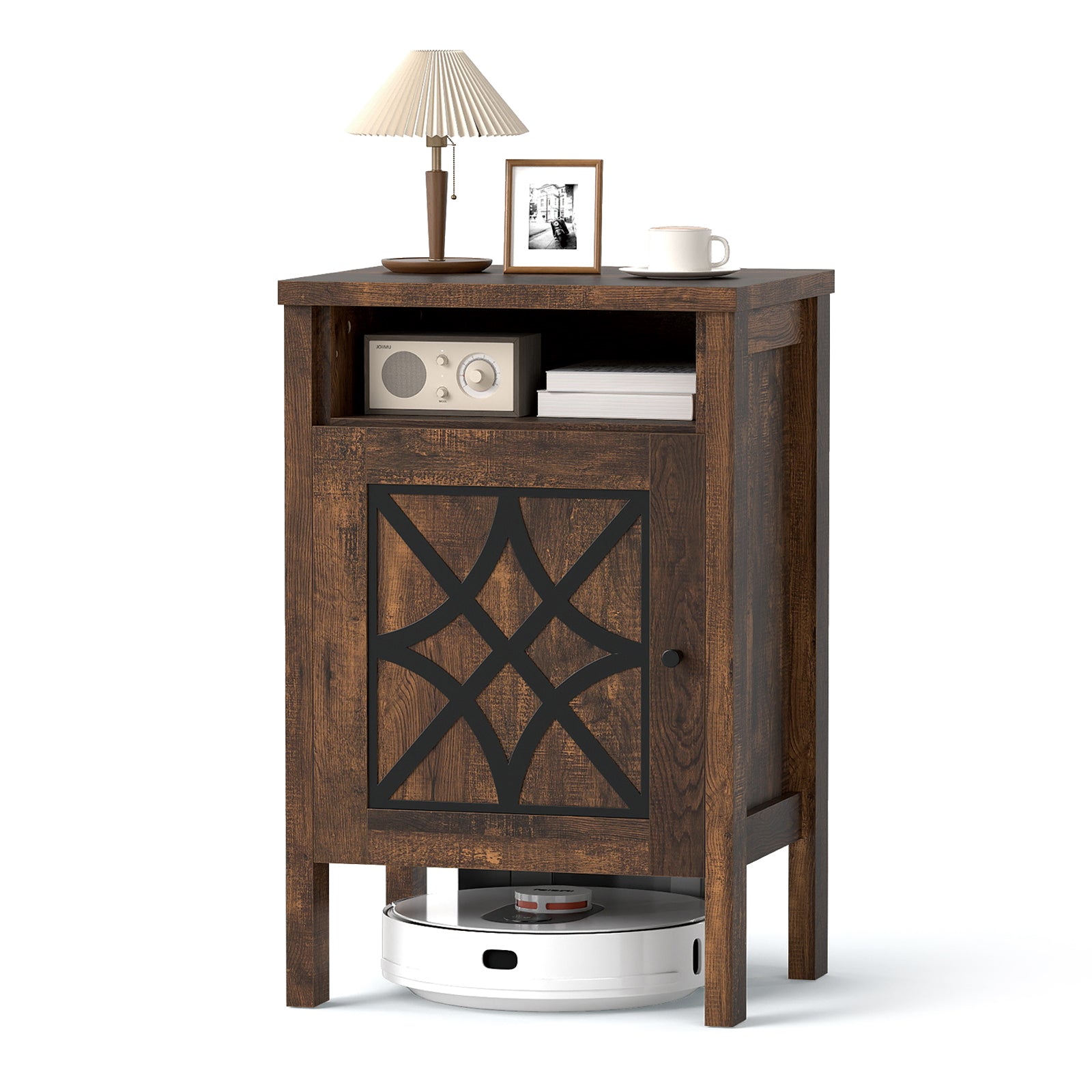 Robot Vacuum Storage Cabinet with Door and Open Shelf for Living Room Bedroom, Brown Cabinets & Chests at Gallery Canada