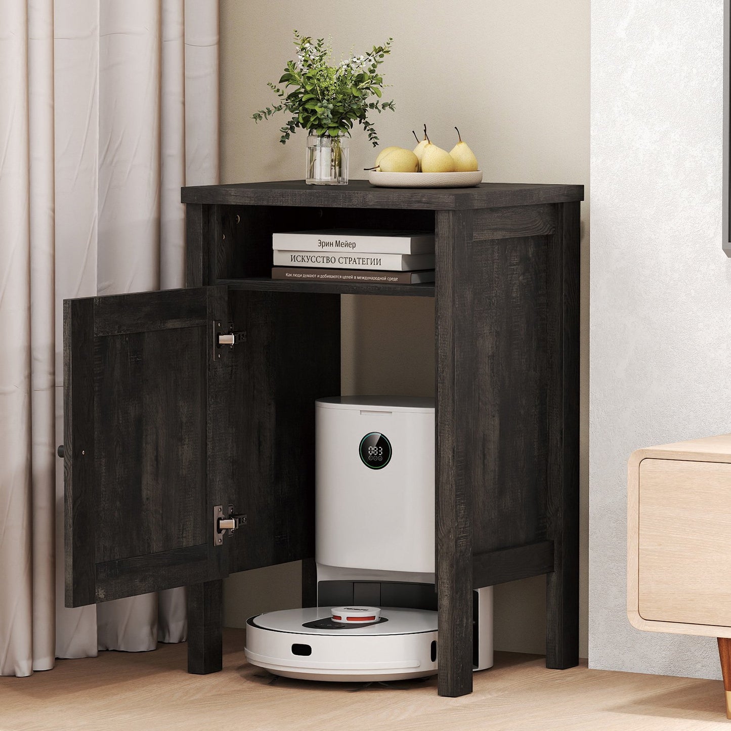 Robot Vacuum Storage Cabinet with Door and Open Shelf for Living Room Bedroom, Dark Gray Cabinets & Chests at Gallery Canada