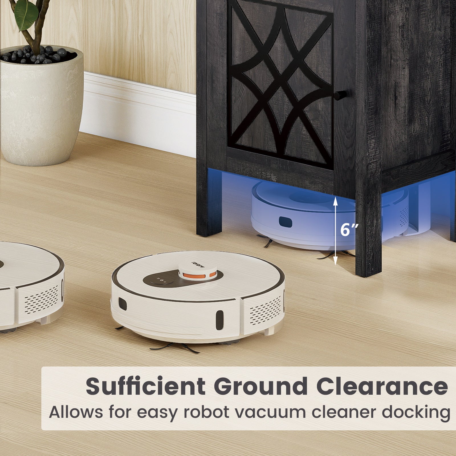 Robot Vacuum Storage Cabinet with Door and Open Shelf for Living Room Bedroom, Dark Gray Cabinets & Chests at Gallery Canada