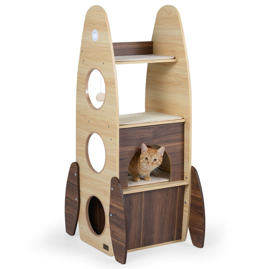 Rocket Cat Tree 47 Inch Large Wooden Cat Tower for Indoor Cats, Natural Cat Trees Condos & Scratchers Natural at Gallery Canada