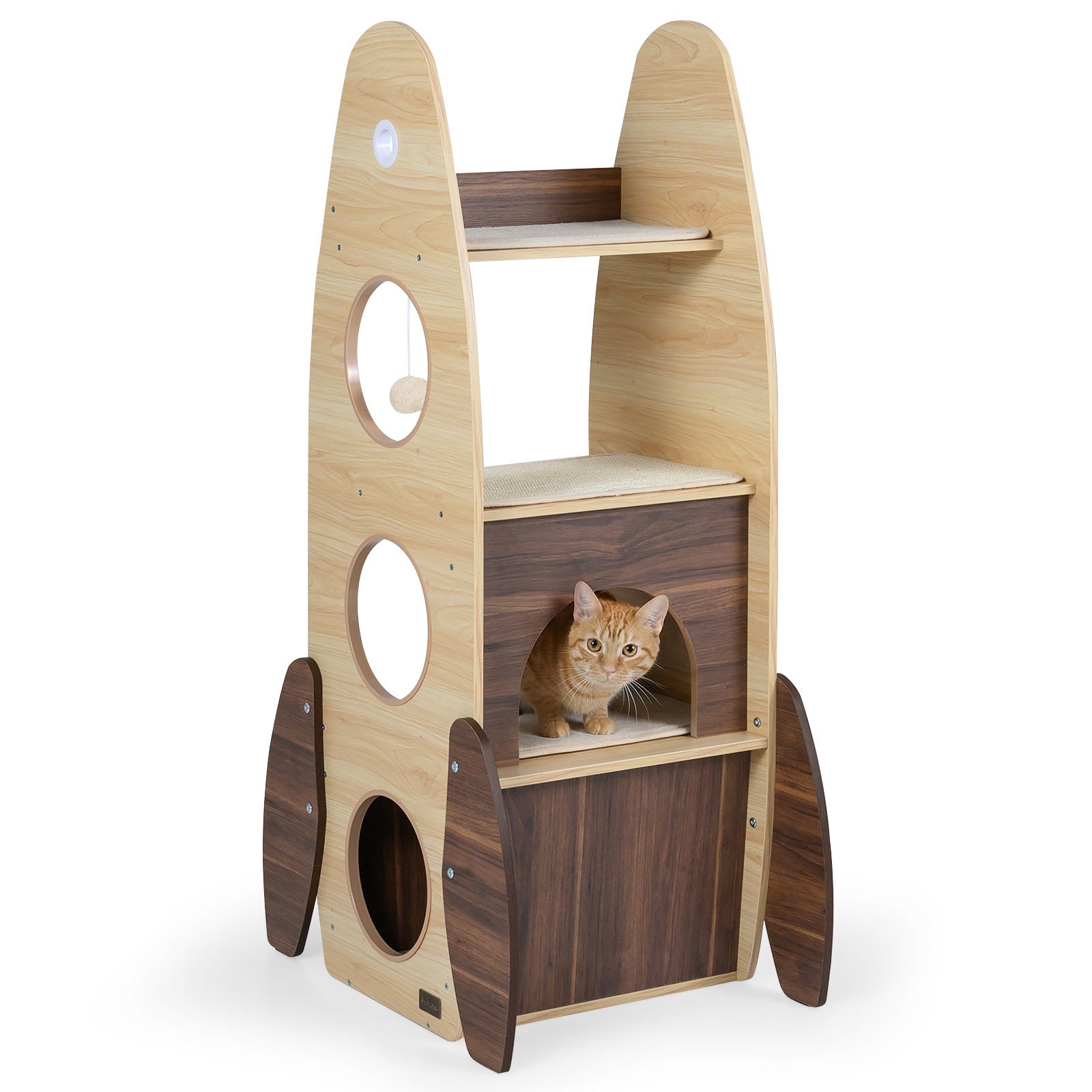 Rocket Cat Tree 47 Inch Large Wooden Cat Tower for Indoor Cats, Natural Cat Trees Condos & Scratchers at Gallery Canada