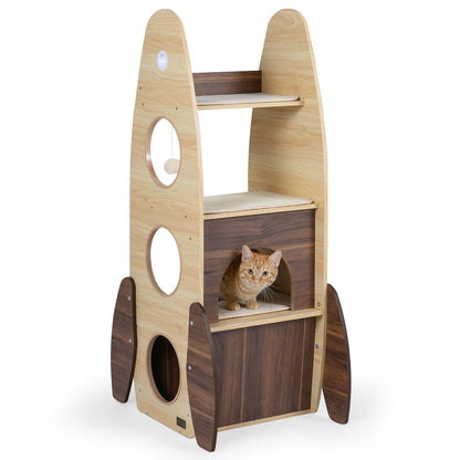 Rocket Cat Tree 47 Inch Large Wooden Cat Tower for Indoor Cats, Natural Cat Trees Condos & Scratchers at Gallery Canada