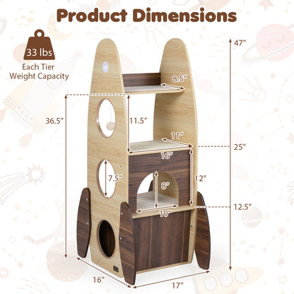 Rocket Cat Tree 47 Inch Large Wooden Cat Tower for Indoor Cats, Natural Cat Trees Condos & Scratchers at Gallery Canada