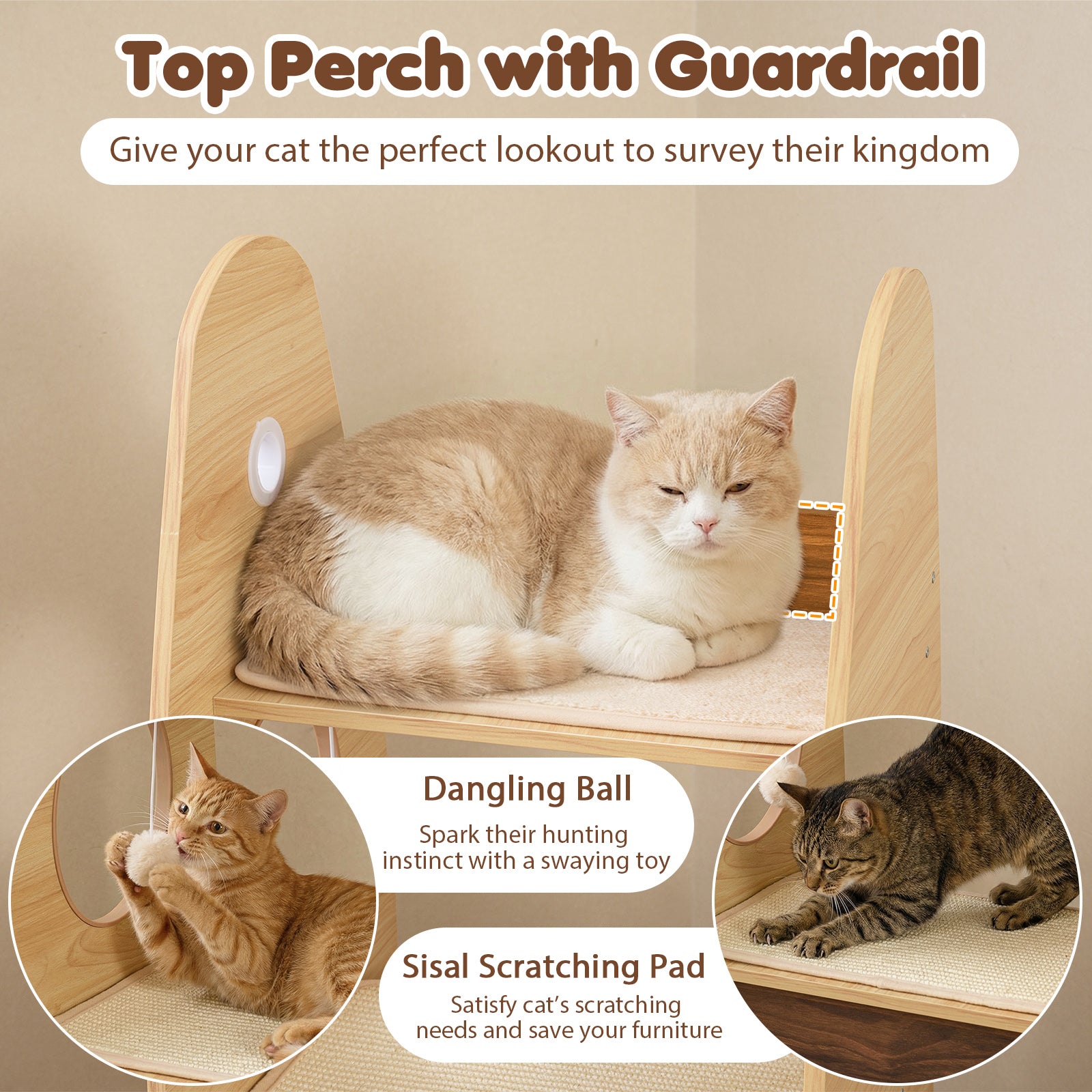 Rocket Cat Tree 47 Inch Large Wooden Cat Tower for Indoor Cats, Natural Cat Trees Condos & Scratchers at Gallery Canada