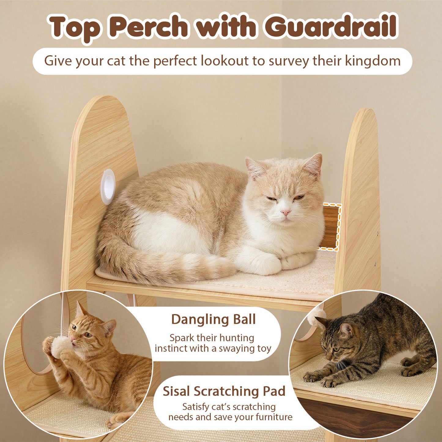 Rocket Cat Tree 47 Inch Large Wooden Cat Tower for Indoor Cats, Natural Cat Trees Condos & Scratchers at Gallery Canada