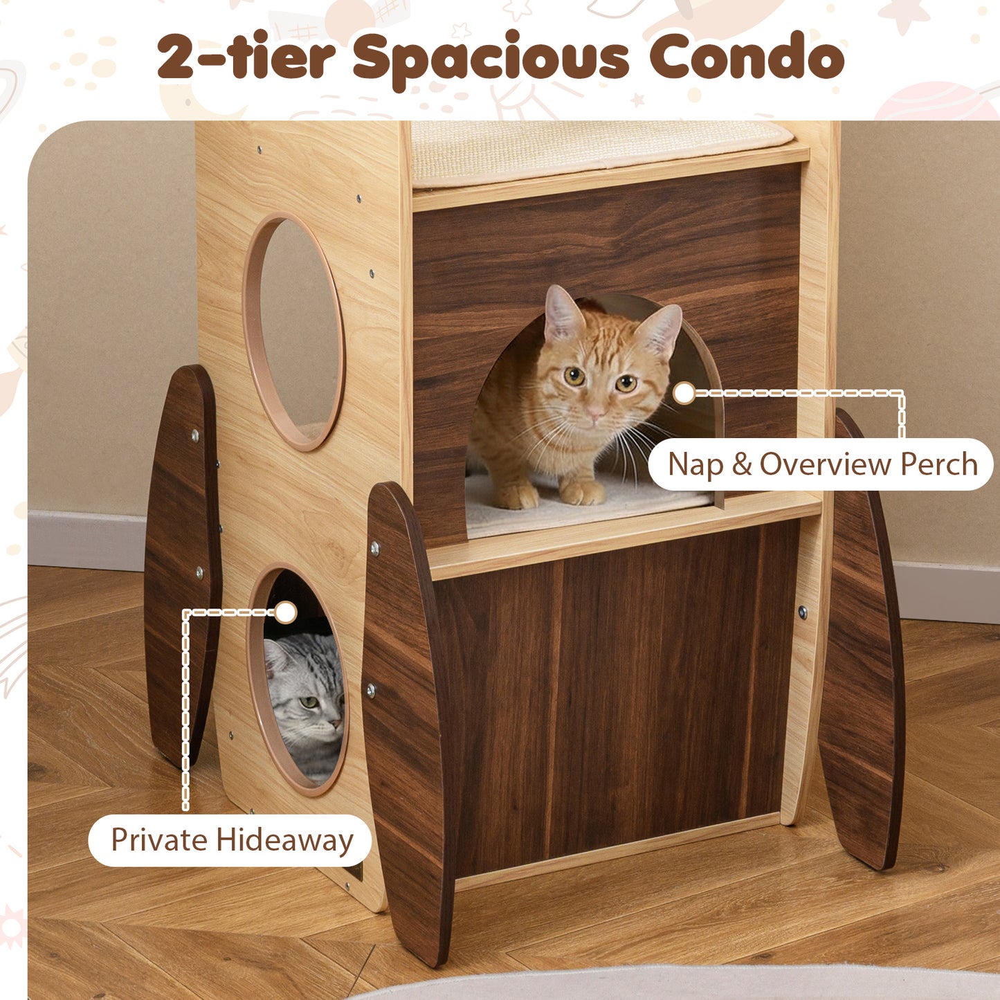 Rocket Cat Tree 47 Inch Large Wooden Cat Tower for Indoor Cats, Natural Cat Trees Condos & Scratchers at Gallery Canada