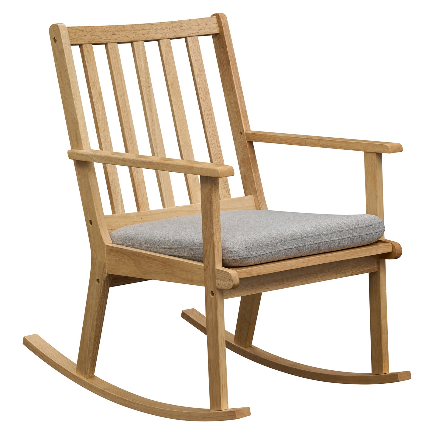 Rocking Chair with Cushion Solid Rubber Wood Rocker with Padded Seat, Natural Accent Chairs Natural at Gallery Canada